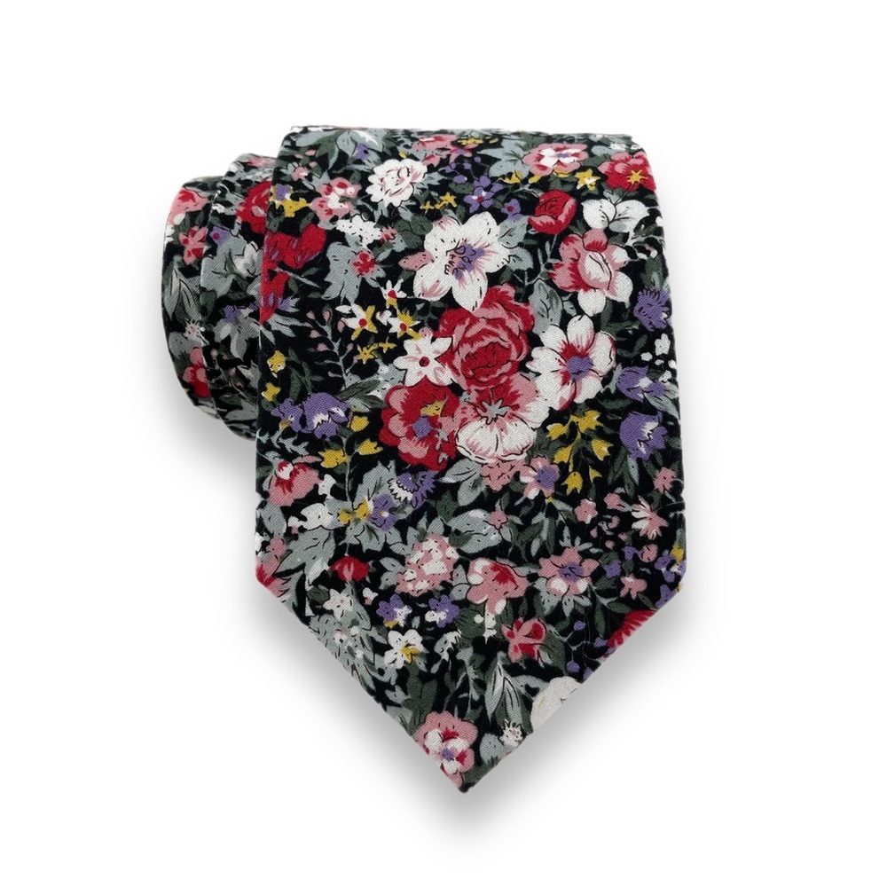 Men’s Black & Red Bohemian Floral Necktie Classic Width Party Tie